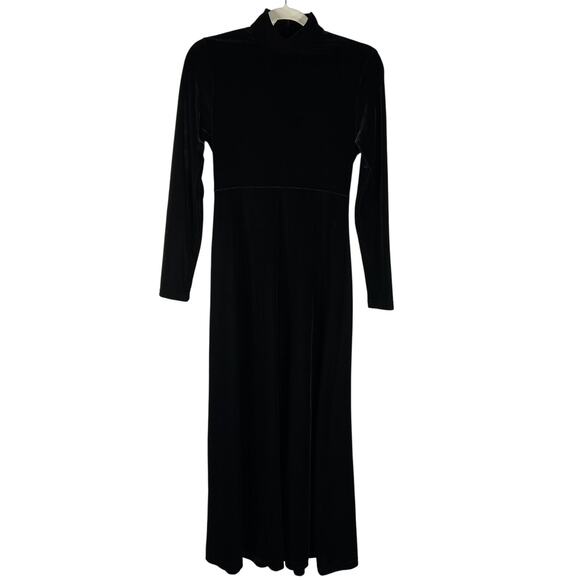 Vtg Black Velvet Maxi Dress Small High Mock Neck Empire Waist Whimsigoth Holiday - Picture 1 of 12